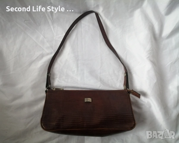Винтидж италианска чанта за рамо от естествена кожа в кафяв цвят CIAMPI