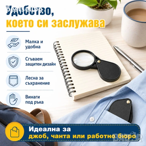 Малка сгъваема джобна увеличителна ръчна лупа 8Х увеличение за четене, снимка 6 - Други инструменти - 43709916