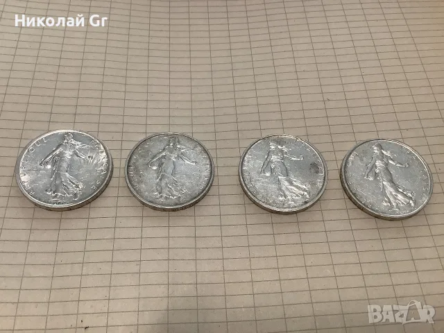 Френска монета от пет франка теглото 12 г сребро отличен състояние цена за брой, снимка 2 - Нумизматика и бонистика - 55651482