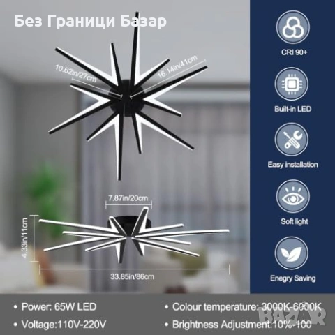 Нов Модерен LED таванен плафон 86 см 3000K-6000K с WiFi App управление Лампа осветление стая, снимка 3 - Лед осветление - 55218869