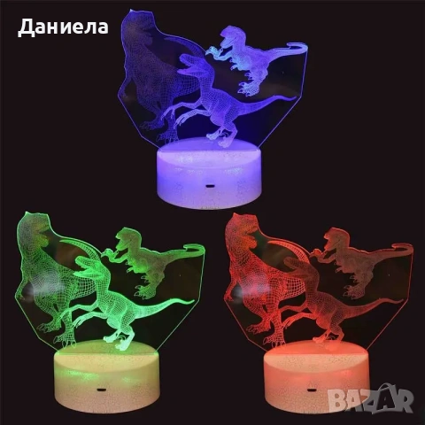 Декоративна 3D LED нощна лампа, Динозавър, променящи се цветове, 18 см, снимка 3 - Други - 55266427