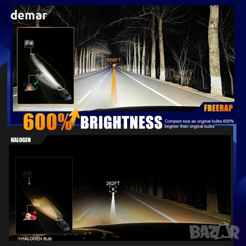 FREERAP LED крушки за кола 9012/HIR2 120W 36000 lm 6500K, комплект 2 броя, снимка 4 - Аксесоари и консумативи - 55259051