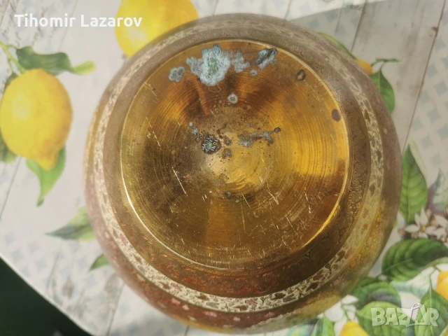 Масивна индийска купа от месинг – 1,9 кг, ръчна изработка, уникален звън, снимка 7 - Декорация за дома - 54497469
