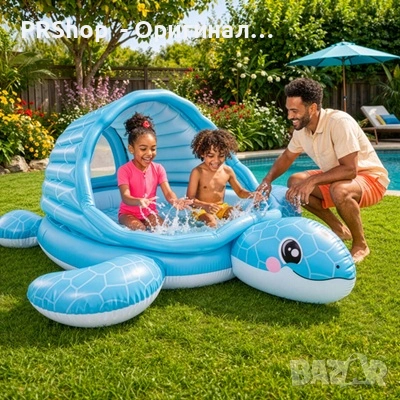 Детски надуваем басейн със сенник INTEX Костенурка, 218 х 206 х 97 см, снимка 3 - Надуваеми играчки - 54967453