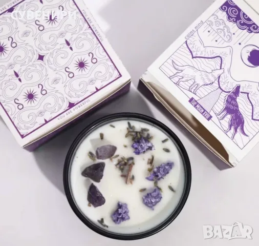 Лавандулови хълмове  със  свещта The Moon Crystal Magic Candle. , снимка 3 - Свещи и свещници (декоративни) - 55637758