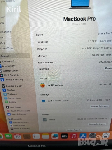 Apple MacBook Pro "Core i7" 2.6 15" Touch/2018  Mid-2018 15" (Touch Bar) 512 SSD,16 RAM, снимка 2 - Лаптопи за работа - 54526118