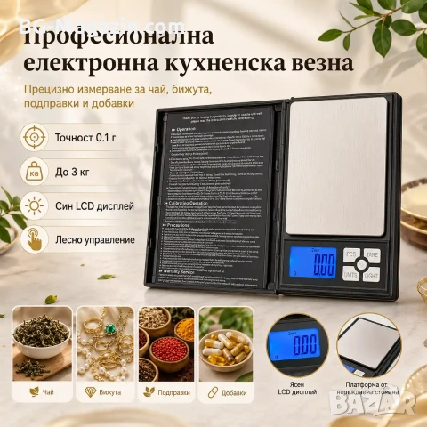 Професионална електронна кухненска везна кантар Notebook до 3кг за храна кафе кухня дигитален, снимка 9 - Везни - 50921427