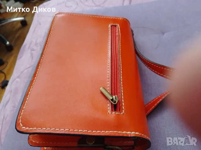 Оранжева чанта #4 естествена кожа Италия нова 225х140х80мм, снимка 4 - Чанти - 55479030