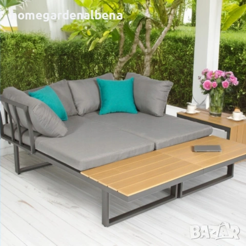 Градински комплект KANZA – модулен ъглов диван с маса, алуминий, възглавници, модерен дизайн, снимка 4 - Градински мебели, декорация  - 54118682