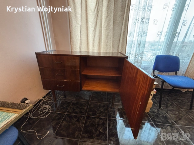 Ретро дървен шкаф / TV секция – винтидж мебели 70-те, снимка 3 - Шкафове - 54669088