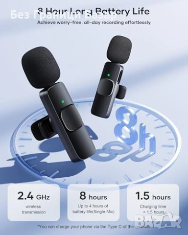 Нов Безжичен петличен микрофон 2 броя за iPhone Android YouTube TikTok запис, снимка 2 - Други - 54954523