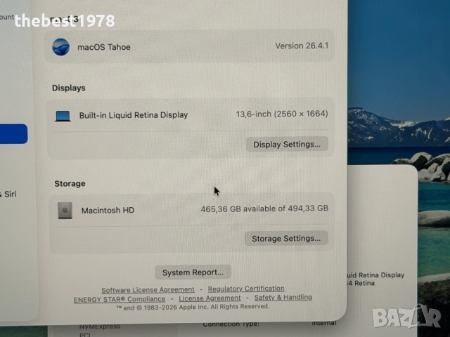 MacBook Air 13 M5`10 CPU/8 GPU/16GB RAM/512GB SSD/Гаранция/Батерия 100%-15 Цикъла/Midnight Blue/Като, снимка 8 - Лаптопи за работа - 54780161