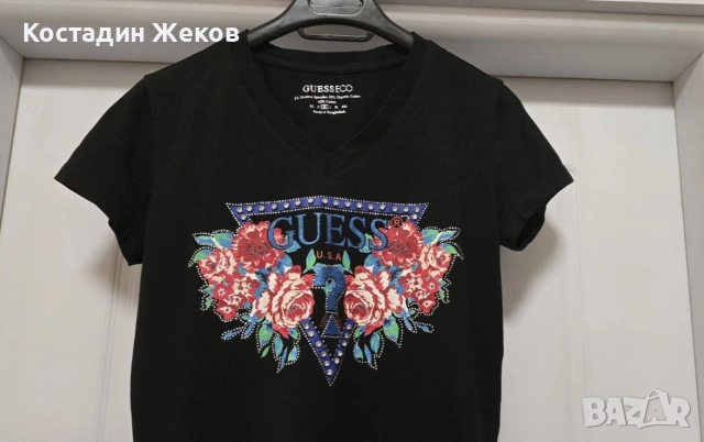 Дамска оригинална тениска Guess Roses Triangle Tee . , снимка 4 - Тениски - 55072775