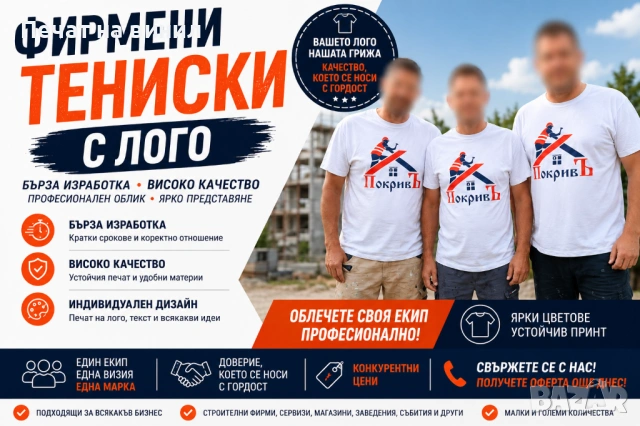 Печат на Фирмени Тениски с Лого - Бърза Изработка и Качество