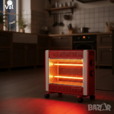 Кварцов отоплител 1500W с 2 степени и мобилни колелца – бързо и безопасно затопляне, снимка 5 - Отоплителни печки - 55005146