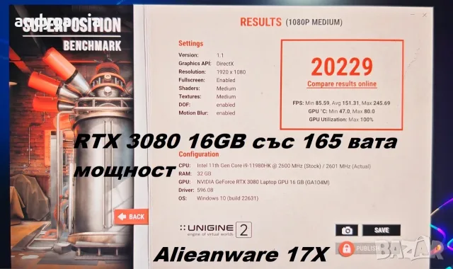 RTX 3070 8GB 175W/Intel Core i9 - 11900 Desktop/16GB RAM/1TB SSD/17.3 144hz IPS FHD/Clevo X170KM-G, снимка 18 - Лаптопи за игри - 55189881