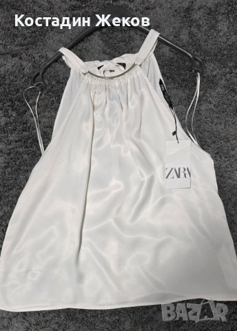 23€. Нов със етикет. Сатенен топ с халтер деколте от Zara. , снимка 9 - Корсети, бюстиета, топове - 54875254