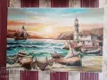 Картина масло на платно Радостин Бондар 2012 морски фар, снимка 1
