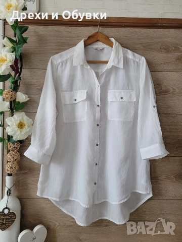 Бяла риза от памук  и реми Esprit , снимка 2 - Ризи - 51197155
