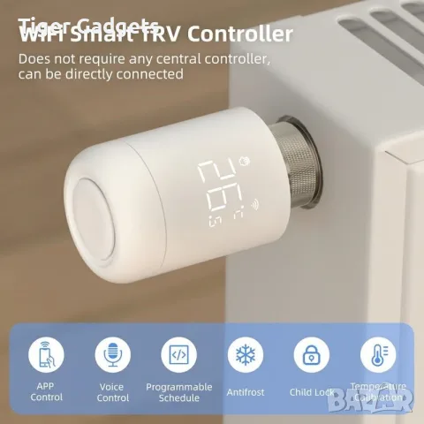 TRV16 WiFi смарт термостатична глава за радиатор, Tuya Smart, Alexa, Google Home, снимка 3 - Друга електроника - 55576021