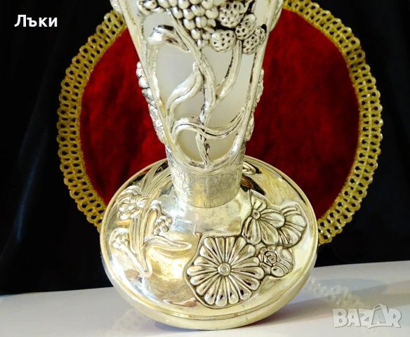 Посребрена ваза,лози,грозде,Art Nouveau , снимка 5 - Вази - 55102643