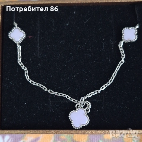 Ново сребърно колие с лилави детелини , снимка 3 - Колиета, медальони, синджири - 54306156