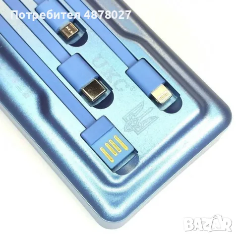 Външна батерия със соларен панел Power bank UKC 8412 10 000 Mah кабел за зареждане 4в1 Син, снимка 6 - Външни батерии - 55512820