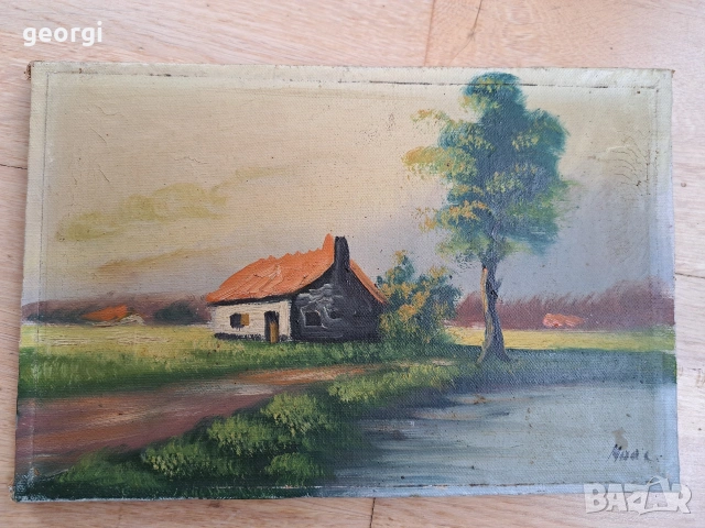 стара авторска мини картина ферма в гората М1