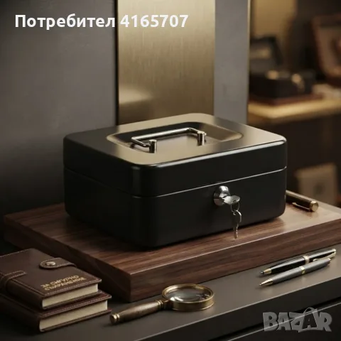 Метална касичка с ключ за пари и документи – преносим сейф с органайзер за монети 20 × 16 × 9 см, снимка 3 - Сейфове и каси - 55545257