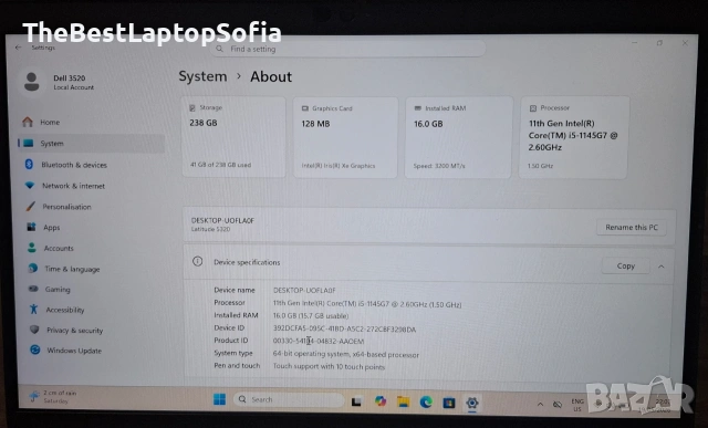 Лаптоп Dell 3520 | I5 1145 | 16 GB RAM | 256 SSD| Touchscreen , снимка 6 - Лаптопи за работа - 53661779