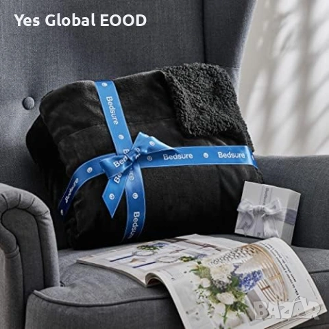 BEDSURE Sherpa одеяло XXL 220x240 см черно, снимка 6 - Олекотени завивки и одеяла - 55217134