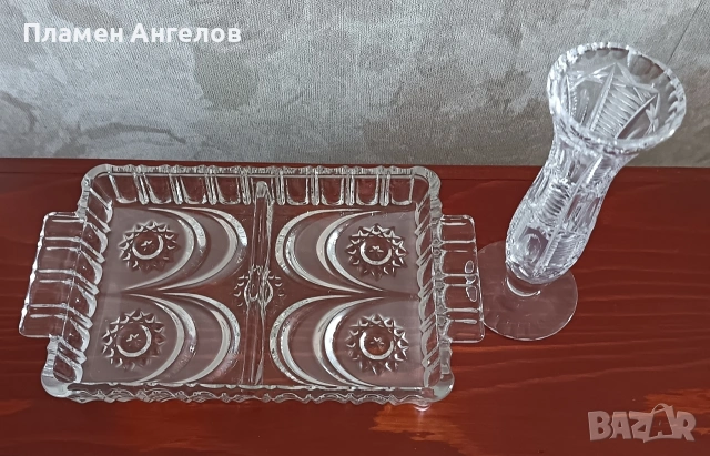 Кристален поднос и малка кристална ваза. , снимка 11 - Вази - 54085454