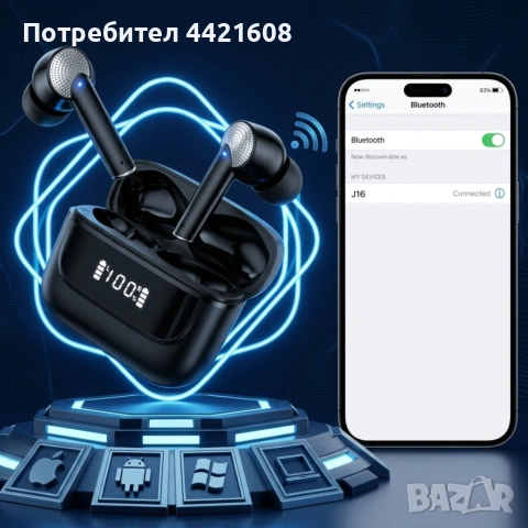 Безжични Bluetooth слушалки TWS с LED дисплей, ENC микрофон и IPX7 водоустойчивост, снимка 3 - Безжични слушалки - 55266120