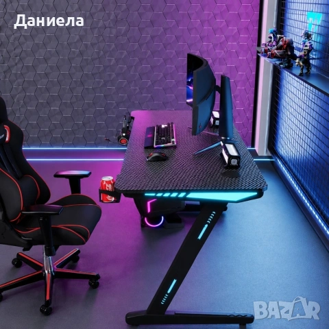 Професионално геймърско бюро 120см – LED осветление, снимка 5 - Други стоки за дома - 54695276