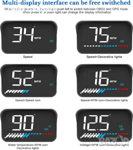 M7 Car HUD Head Up Display – OBD2 / GPS смарт дисплей за автомобил с проекция на предното стъкло, снимка 4 - Аксесоари и консумативи - 54494781