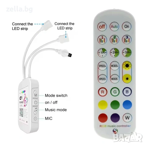 Smart WiFi RGB LED контролер Tuya, дистанционно с 24 бутона, димер, музикален и гласов контрол 10332, снимка 10 - Друга електроника - 54672329