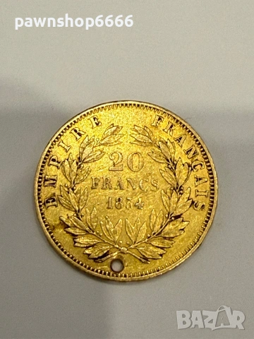 Златна Монета 20 Френски Франка Наполеон III 1853- 1860, снимка 2 - Нумизматика и бонистика - 54740791