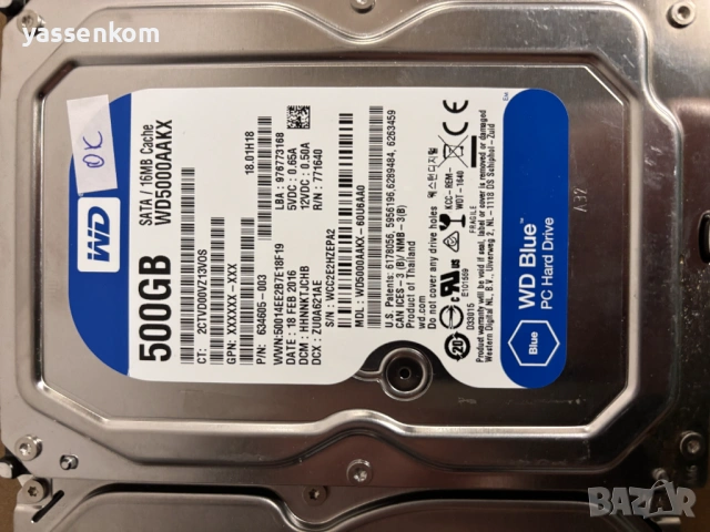 Продавам твърди дискове HDD по 500GB с подарък SATA кабел, снимка 5 - Твърди дискове - 54451815
