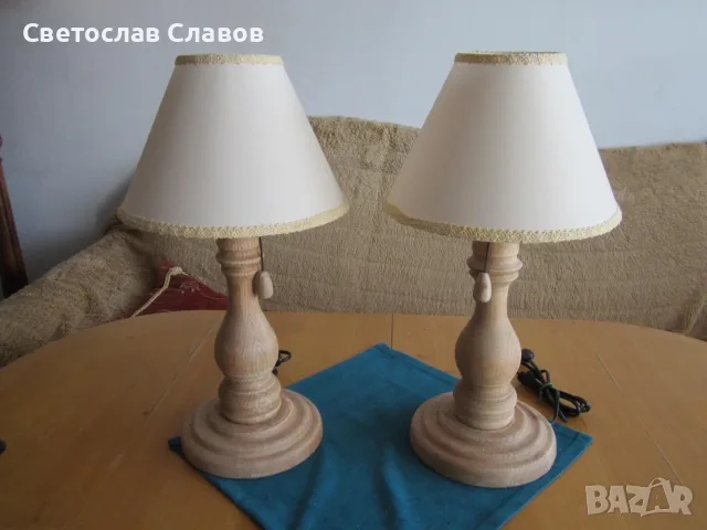 Комплект настолни /нощни/ лампи със стойки от натурален дъб 3, снимка 2 - Настолни лампи - 54336829