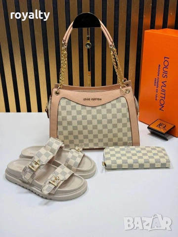 Louis Vuitton Нов Дамски Комплект Луи Витон Чехли Чанта Различни Цветове , снимка 9 - Чехли - 55030846
