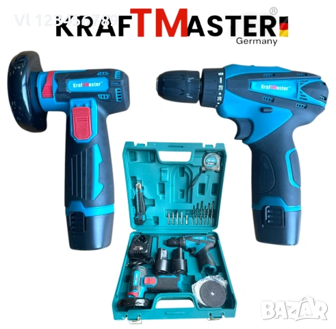 Акумулаторен ъглошлайф 76мм и двускоростен винтоверт KRAFT MASTER 24V 6AH 
