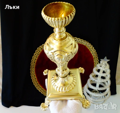 Величествен бронзов свещник 1.7 кг.,позлата,барок. , снимка 8 - Антикварни и старинни предмети - 54555725
