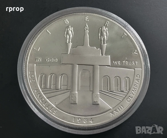 САЩ. Сребро .1 долар. 1984 година.XXIII летни Олимпийски игри. Лос Анжелис., снимка 4 - Нумизматика и бонистика - 54661700