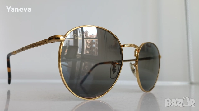 Ray-Ban New Round , унисекс, слънчеви очила с метална златиста рамка и поляризирани стъкла Chromance, снимка 4 - Слънчеви и диоптрични очила - 55186228