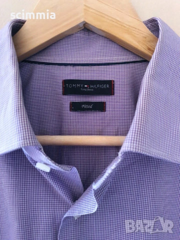 Мъжка риза Tommy Hilfiger Tailored Fit лилава карирана риза размер XL 100% памук, снимка 3 - Ризи - 54728319