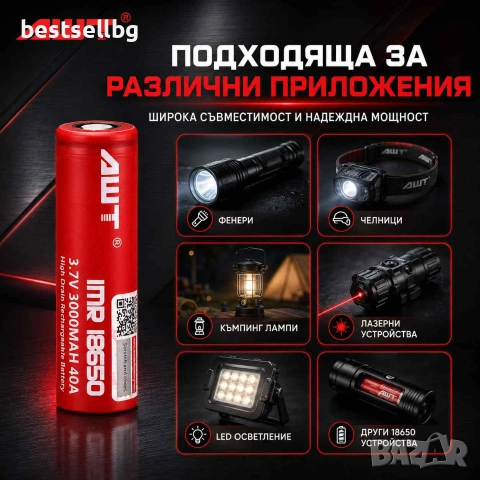 Индустриалнa литиево-йонна акумулаторна батерия 18650 3000mAh 40A 3.7V за челници фенери лазери, снимка 3 - Къмпинг осветление - 24182299