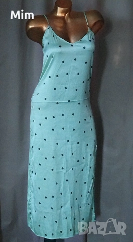 ZARA S Сатенена зелена нощница на черни точки , снимка 5 - Нощници - 54530187