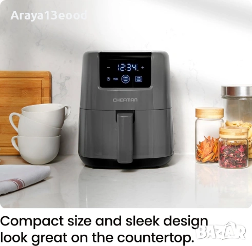 Компактен еър фрайър Chefman TurboFry Touch 2L с дигитален дисплей, снимка 3 - Фритюрници - 54613116