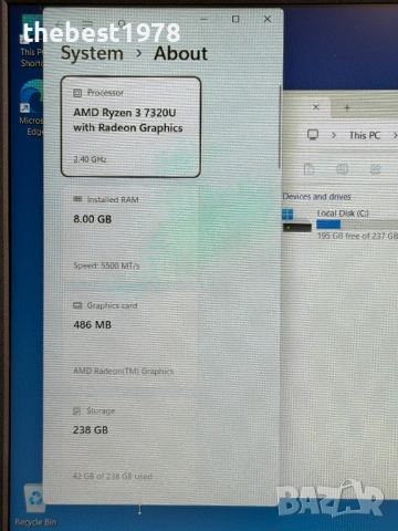 Asus VivoBook Go 15 Blue`Ryzen 7320U/8GB DDR5/256GB NVMe/Full HD/Бат 6ч/Подсветка, снимка 9 - Лаптопи за работа - 54596746