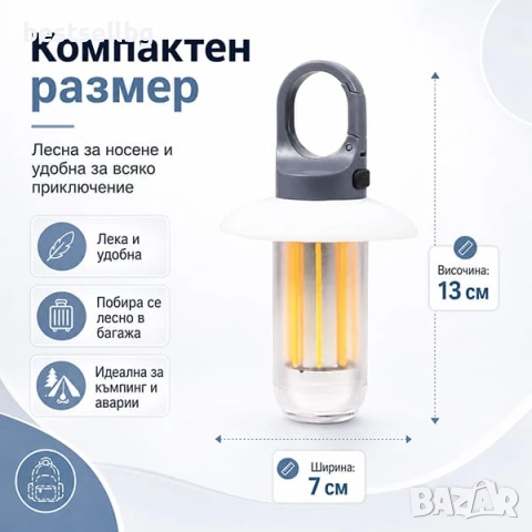 Мощна къмпинг лампа осветление за палатка риболов туризъм аварии автомобил LED фенер USB зареждане, снимка 7 - Къмпинг осветление - 50861698